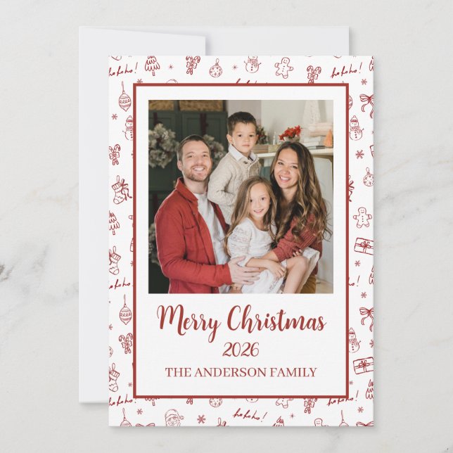 Cartes Pour Fêtes Annuelles Whimsical Hand Drawn Doodle Red (Devant)