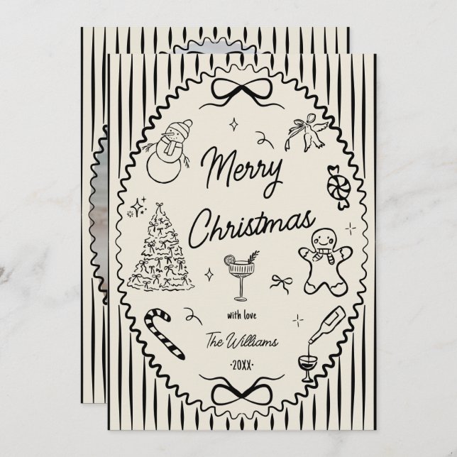 Cartes Pour Fêtes Annuelles Whimsical Hand Drawn Doodles Christmas Photo  (Devant / Derrière)