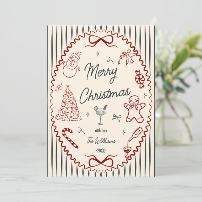Cartes Pour Fêtes Annuelles Whimsical Hand Drawn Doodles Christmas Photo (Debout devant)