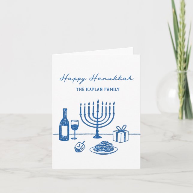 Cartes Pour Fêtes Annuelles Whimsical Hand Drawn Hanukkah Jewish Trendy Custom (Devant)