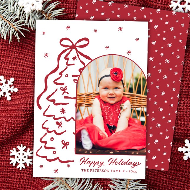 Cartes Pour Fêtes Annuelles Whimsical Hand-Drawn Red Christmas Tree Arch Photo (Créateur téléchargé)