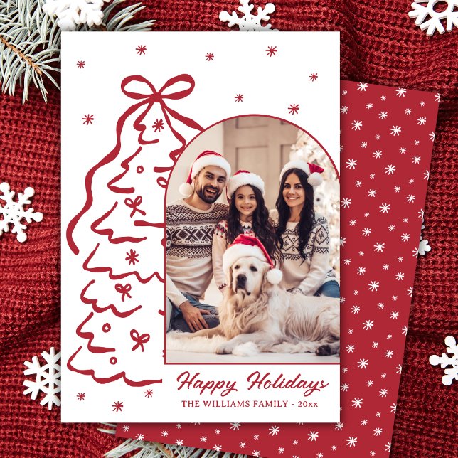 Cartes Pour Fêtes Annuelles Whimsical Hand-Drawn Red Christmas Tree Arch Photo (Créateur téléchargé)