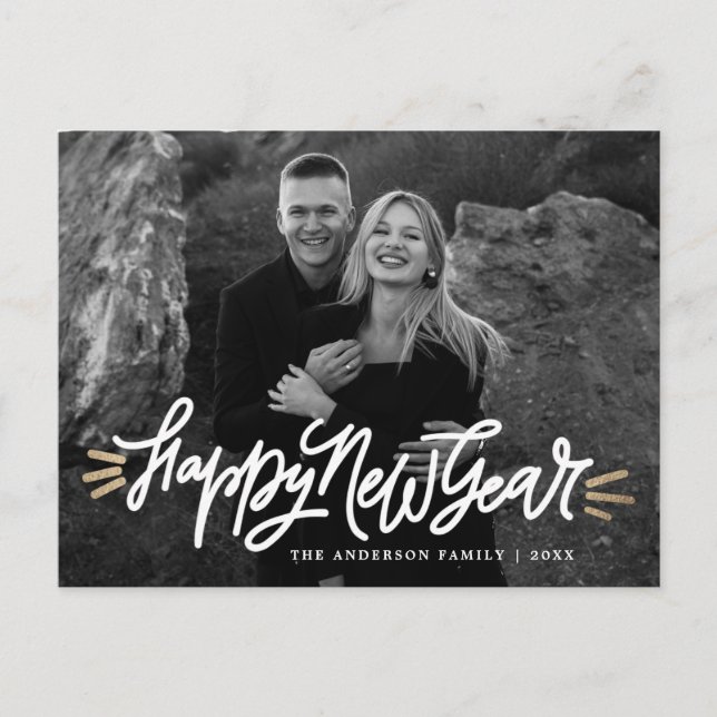 Cartes Pour Fêtes Annuelles Whimsical Happy New Year Script Photo (Devant)
