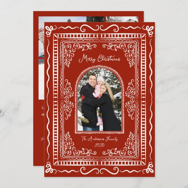 Cartes Pour Fêtes Annuelles Whimsical Illustrative Christmas Five Photo (Devant / Derrière)