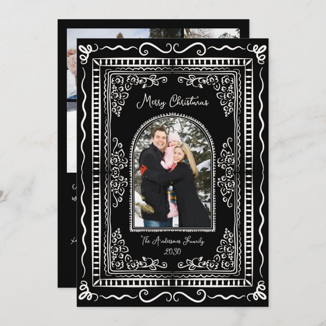 Cartes Pour Fêtes Annuelles Whimsical Illustrative Christmas Five Photo Holida (Devant / Derrière)