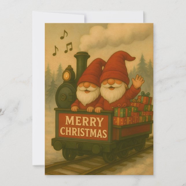 Cartes Pour Fêtes Annuelles Whimsical Jolly Gnomes Express musical (Devant)