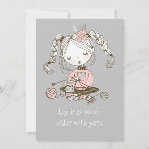 Cartes Pour Fêtes Annuelles Whimsical Knitter Life is Better Grey Card