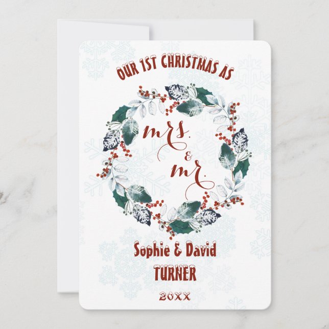 Cartes Pour Fêtes Annuelles Whimsical Notre première couronne d'hiver de Noël (Devant)