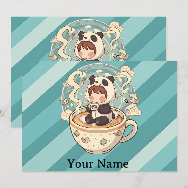Cartes Pour Fêtes Annuelles  Whimsical Panda Coffee Greeting Card (Devant / Derrière)