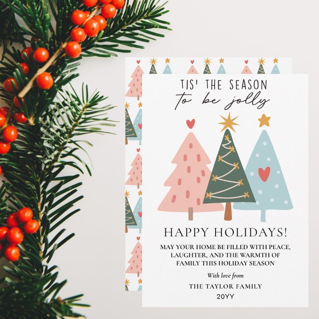 Cartes Pour Fêtes Annuelles Whimsical Pastel Christmas Trees Happy Holidays (Whimsical Pastel Christmas Trees Happy Holidays Holiday Card
)