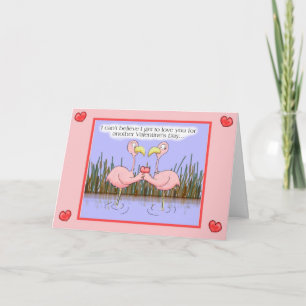 Cartes Pour Fêtes Annuelles Whimsical Pink Flamingo Happy Valentine's Day Card