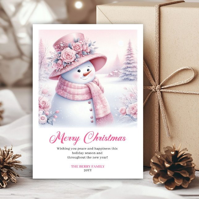 Cartes Pour Fêtes Annuelles Whimsical Pink Snowman Digital Winter Scene Cards (Whimsical Pink Snowman Digital Winter Scene Greeting Card

)