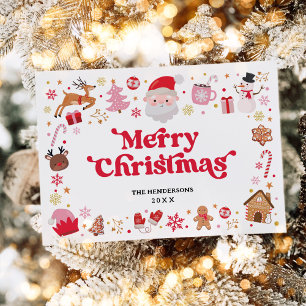 Cartes Pour Fêtes Annuelles Whimsical Red Pink Père Noël Joyeux Noël