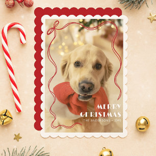 Cartes Pour Fêtes Annuelles Whimsical Red Ribbon Pet Photo Joyeux Noël