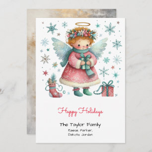 Cartes Pour Fêtes Annuelles Whimsical rose et Blue Angel Happy