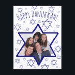 Cartes Pour Fêtes Annuelles Whimsical Star of David Photo Frame Happy Hanukkah<br><div class="desc">This fun postcard is a great way to wish your friends and family a Happy Hanukkah. Features a whimsical design with a Star of David photo frame where you can upload your picture onto a white background scattered with small stars of David resembling snowflakes. The font is a hand written...</div>