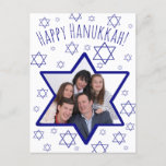 Cartes Pour Fêtes Annuelles Whimsical Star of David Photo Frame Happy Hanukkah<br><div class="desc">This fun postcard is a great way to wish your friends and family a Happy Hanukkah. Features a whimsical design with a Star of David photo frame where you can upload your picture onto a white background scattered with small stars of David resembling snowflakes. The font is a hand written...</div>