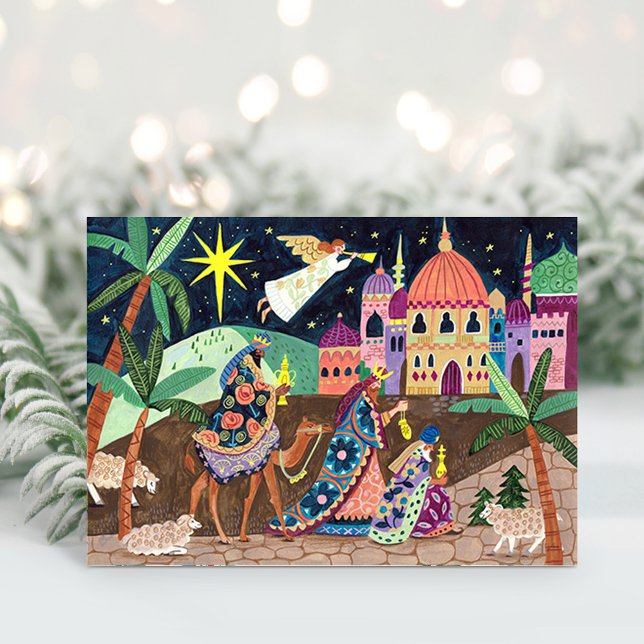 Cartes Pour Fêtes Annuelles Whimsical Three Wise Men Kings with star and gifts (Whimsical Three Wise Men Kings with star and gifts Holiday Card)
