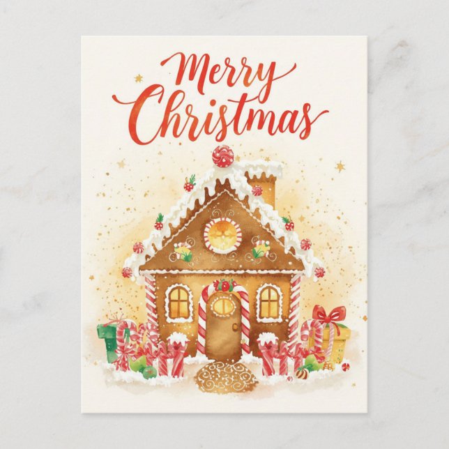 Cartes Pour Fêtes Annuelles Whimsical Watercolor Gingerbread House (Devant)