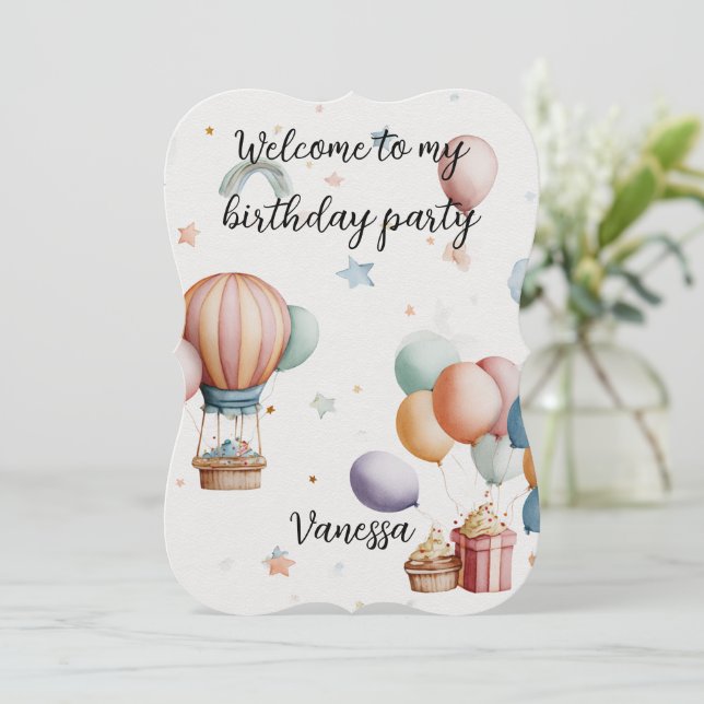 Cartes Pour Fêtes Annuelles Whimsical "Welcome to My Birthday" Card – Add Name (Debout devant)