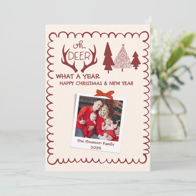 Cartes Pour Fêtes Annuelles Whimsical What A Year Multi Photo Christmas Red (Debout devant)