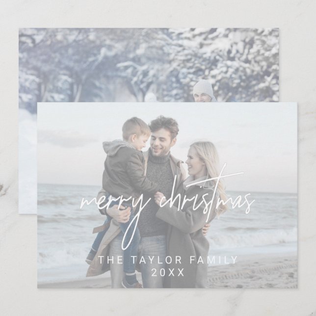 Cartes Pour Fêtes Annuelles Whimsical White Christmas 2 Horizontal Photos (Devant / Derrière)