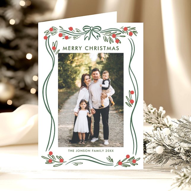 Cartes Pour Fêtes Annuelles Whimss5 Photo Boho Green Christmas Bow Ribbon (Créateur téléchargé)
