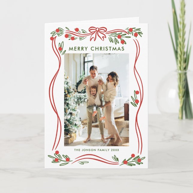 Cartes Pour Fêtes Annuelles Whimss5 Photo Boho Red Christmas Bow Ribbon (Devant)