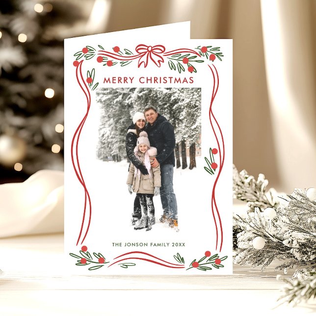 Cartes Pour Fêtes Annuelles Whimss5 Photo Boho Red Christmas Bow Ribbon (Créateur téléchargé)