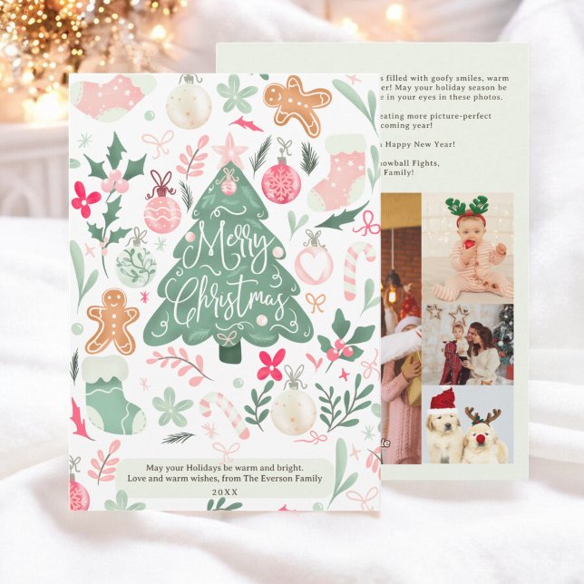 Cartes Pour Fêtes Annuelles Whimssical Pastel Joyeux Noël 4 photos (Whimsical Pastel Merry Christmas 4 photos Holiday Card)