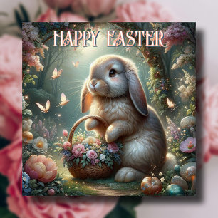 Cartes Pour Fêtes Annuelles Whimssical Spring Bois Floral Lapin de Pâques