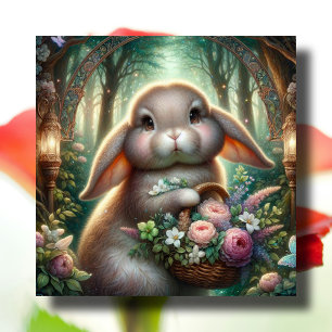 Cartes Pour Fêtes Annuelles Whimsski Art Nouveau Bois Lapin de Pâques