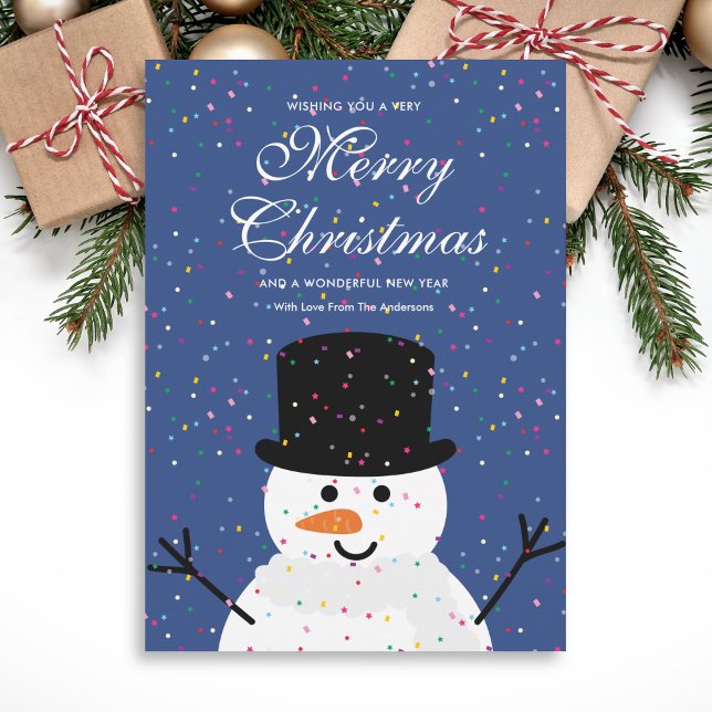 Cartes Pour Fêtes Annuelles Whimsssmite Noël Snowman & Snowy Confetti (Créateur téléchargé)