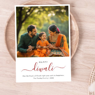 Cartes Pour Fêtes Annuelles Whimsy Script Diwali Famille Photo Célébration