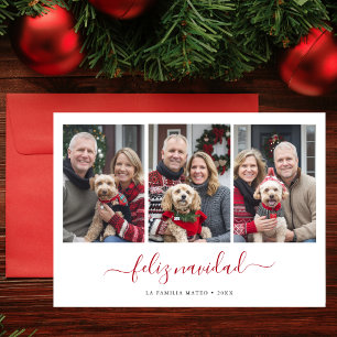 Cartes Pour Fêtes Annuelles Whimsy Script Hispanique Noël Feliz Navidad Red