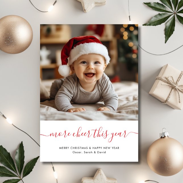 Cartes Pour Fêtes Annuelles Whimsy Script Plus Cheveux Cette Année Bébé Noël (Créateur téléchargé)