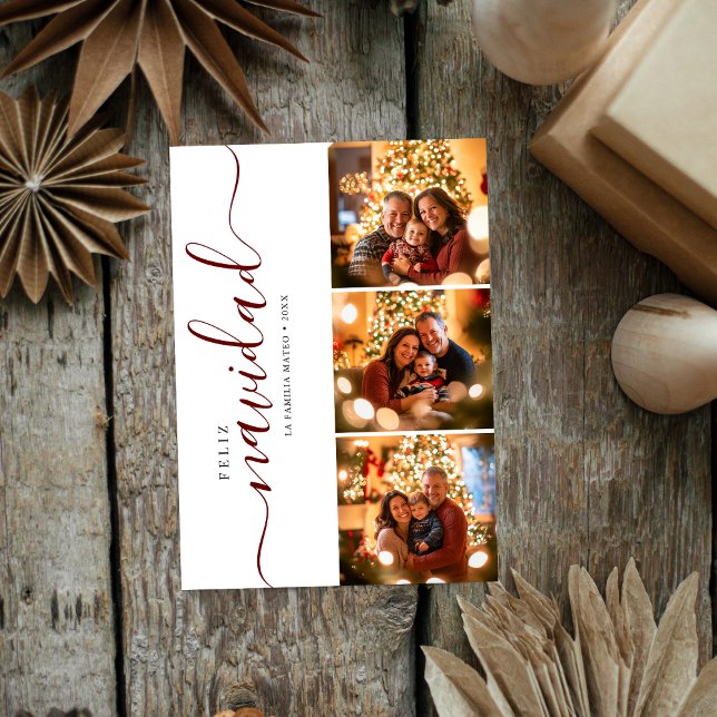 Cartes Pour Fêtes Annuelles Whimy Script Feliz Navidad Christmas Dark Red (Créateur téléchargé)