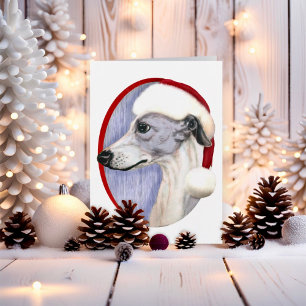 Cartes Pour Fêtes Annuelles Whippet Christmas Blue & White Père Noël