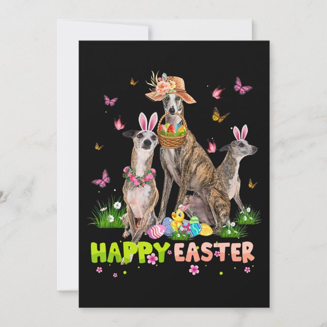 Cartes Pour Fêtes Annuelles Whippet Joyeuses Pâques Lapin Oeufs Cadeau de Pâqu (Devant)