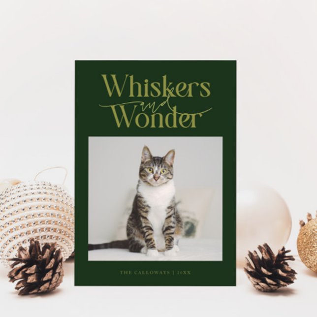 Cartes Pour Fêtes Annuelles Whiskers & Wonder Chat Photo Vert Noël (Créateur téléchargé)