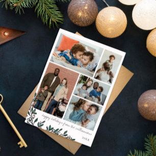 Cartes Pour Fêtes Annuelles White Berry Sprigs Photo Collage Happy Holidays