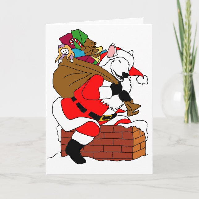 Cartes Pour Fêtes Annuelles White bull terrier santa (Devant)