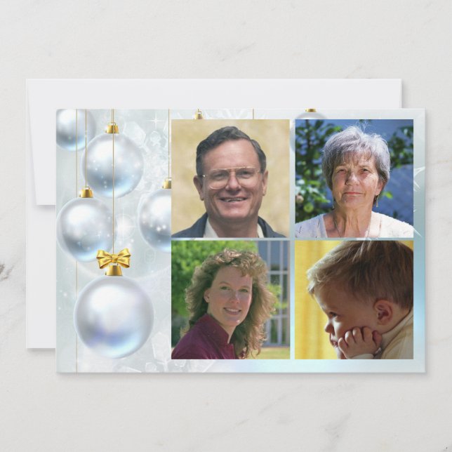Cartes Pour Fêtes Annuelles White Christmas Ornaments and Four Photos (Devant)