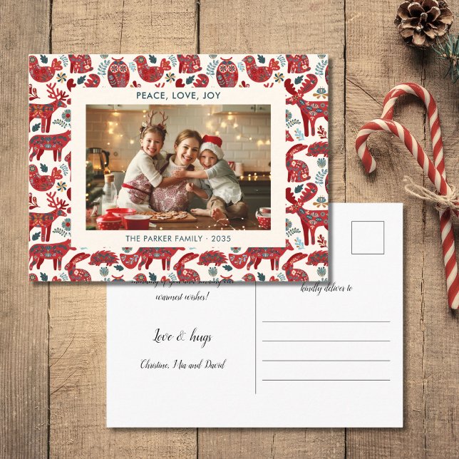 Cartes Pour Fêtes Annuelles White Christmas Woodland Animals Folk Art Photo (Créateur téléchargé)