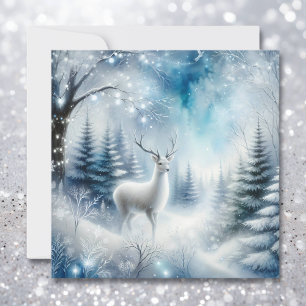 Cartes Pour Fêtes Annuelles White Deer Magique Enchanted Noël Forêt
