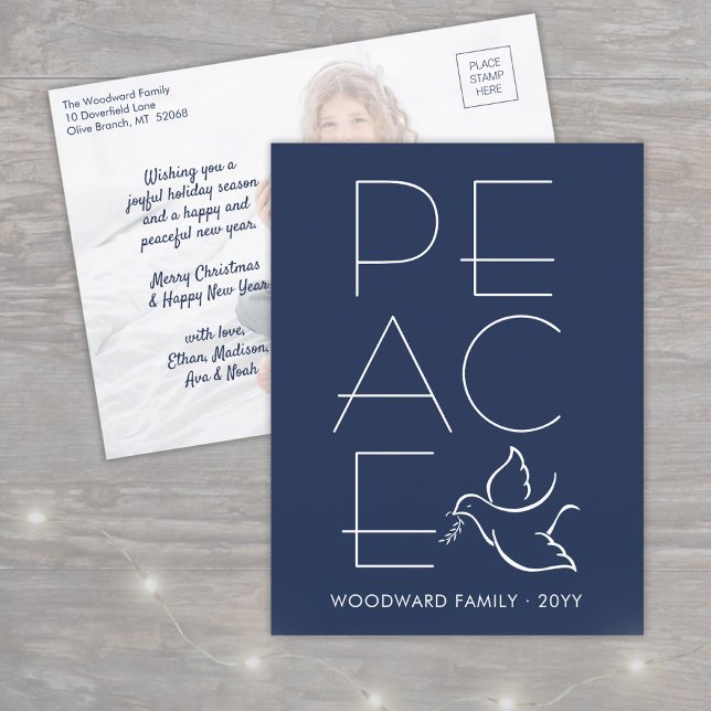Cartes Pour Fêtes Annuelles White Dove Moderne Unique Paix 1 Photo Marine Bleu (Créateur téléchargé)