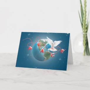 Cartes Pour Fêtes Annuelles White Dove On Earth Planet With Peace Text