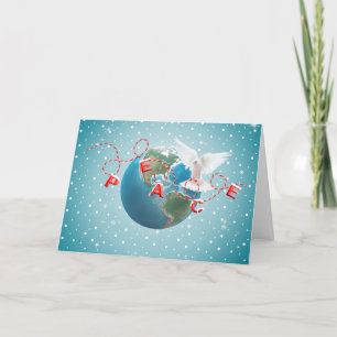 Cartes Pour Fêtes Annuelles White Dove On Earth Planet With Peace Text