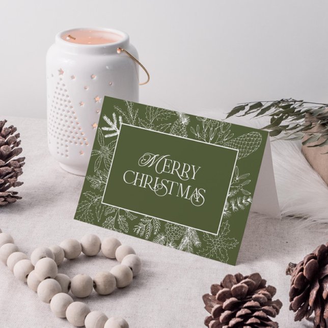 Cartes Pour Fêtes Annuelles White & Green Christmas Botanical Line Art Photo H (Get into the holiday spirit with a heartfelt folded christmas card! 🎅)