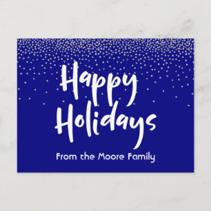 Cartes Pour Fêtes Annuelles White Happy Holidays over Navy & Silver Confetti